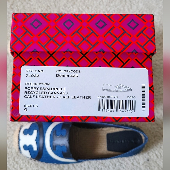 NIB Tory Burch Poppy Canvas/Leather Espradille Sz 9